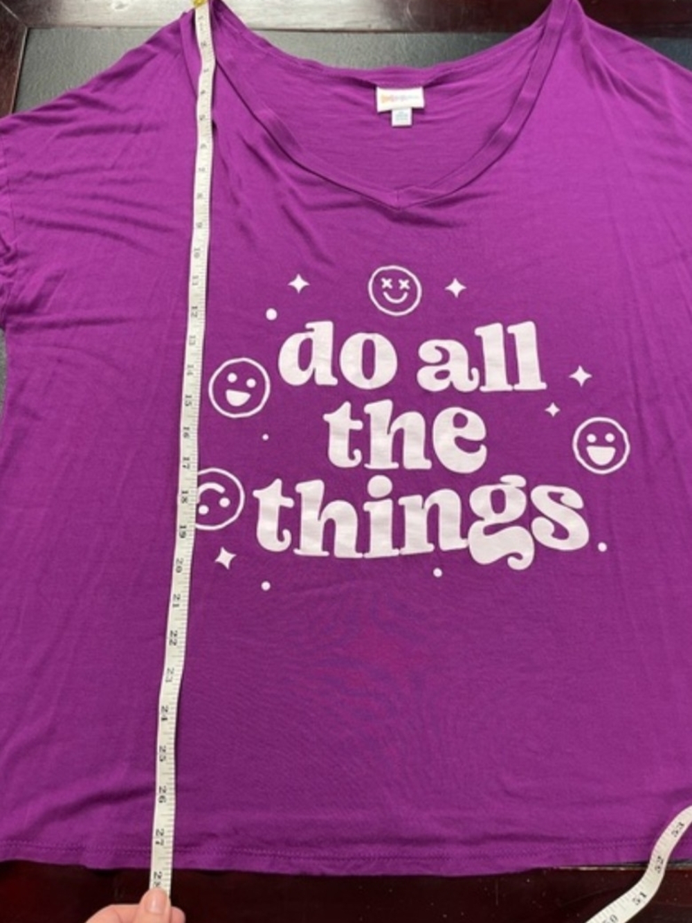 LuLaRoe Purple V-Neck Graphic Tee - Picture 6 of 6